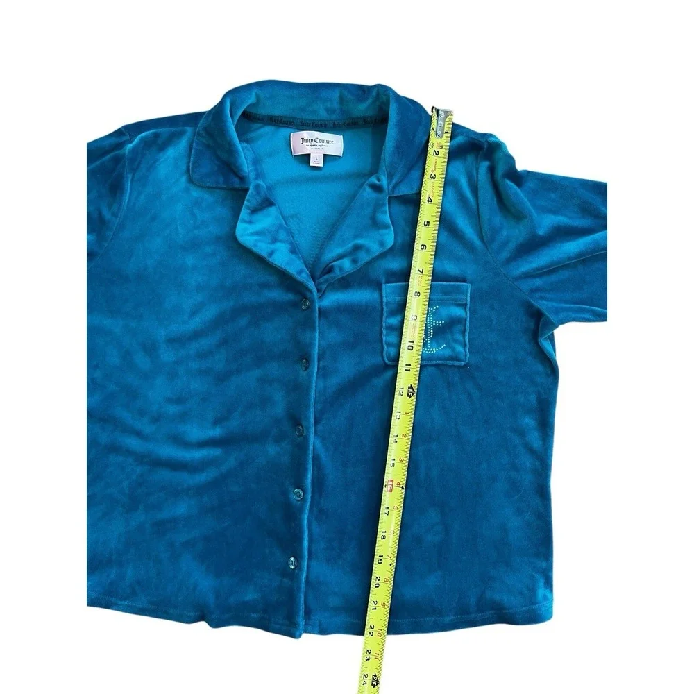 Juicy Couture Teal Velour Pajama Set Rhinestone Logo Sleepwear‎ 8329-47 Womens L